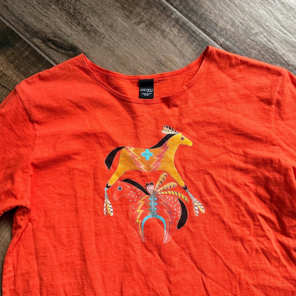 Sabaku Artwear‎ Spirited Horses 3/4 Sleeve Tee, Orange, S